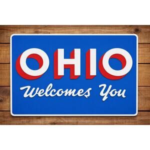 Ohio Welcomes You Road Sign State Entrance Highway Freeway Interstate